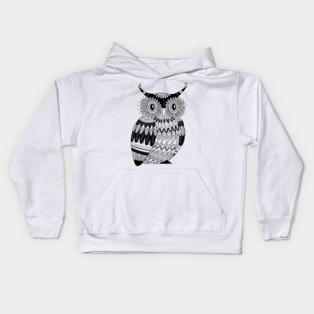 Black owl illustration Kids Hoodie by yuliia_bahniuk